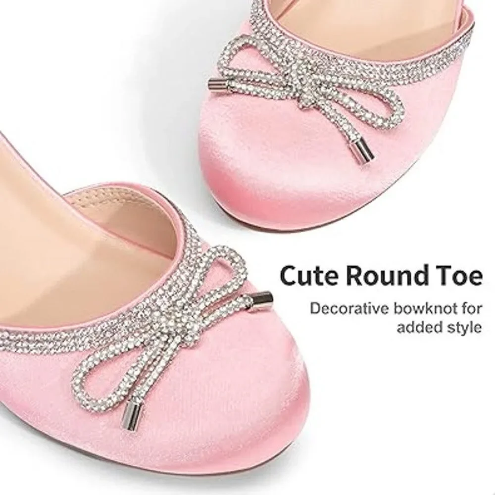 Dream Pairs Girls Size 4 Pink Silver Rhinestone Bow Closed Toe 1.5
